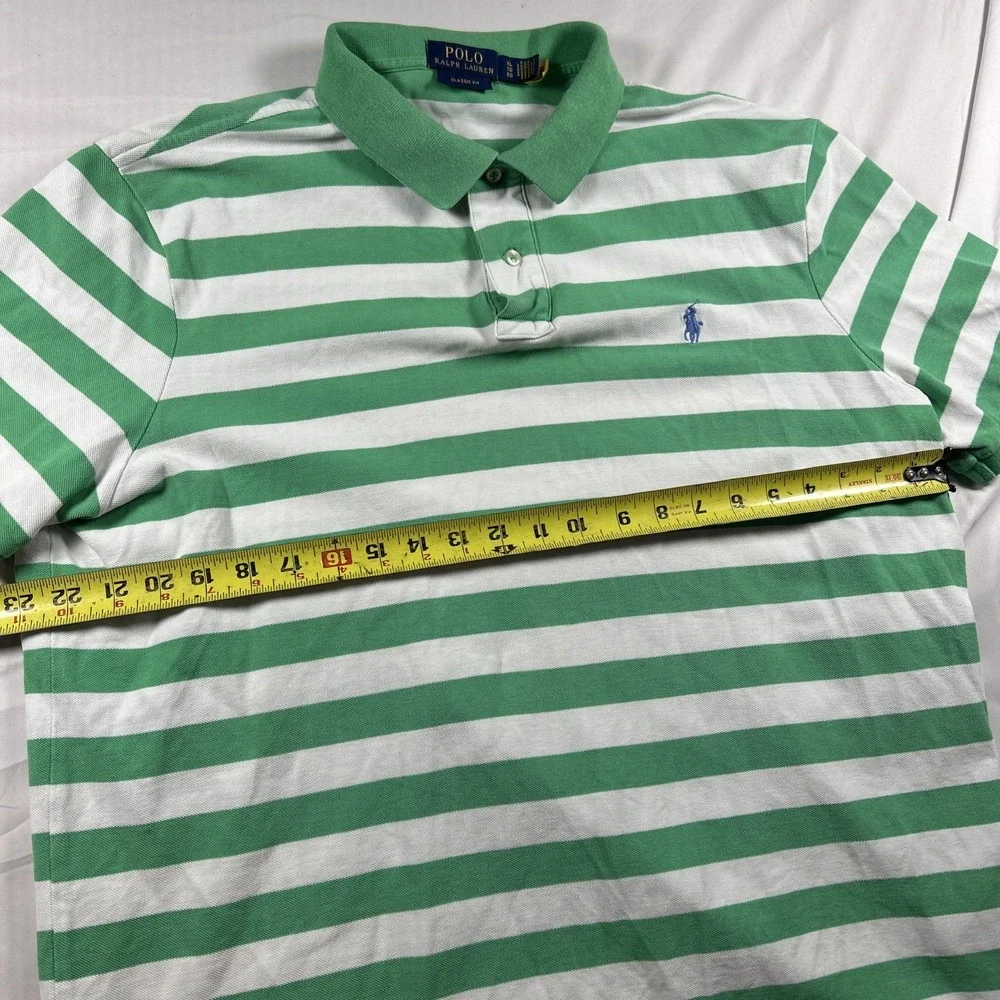 Polo Ralph Lauren Shirt Men’s Size XL White Green Striped Classic Fit Rugby Polo